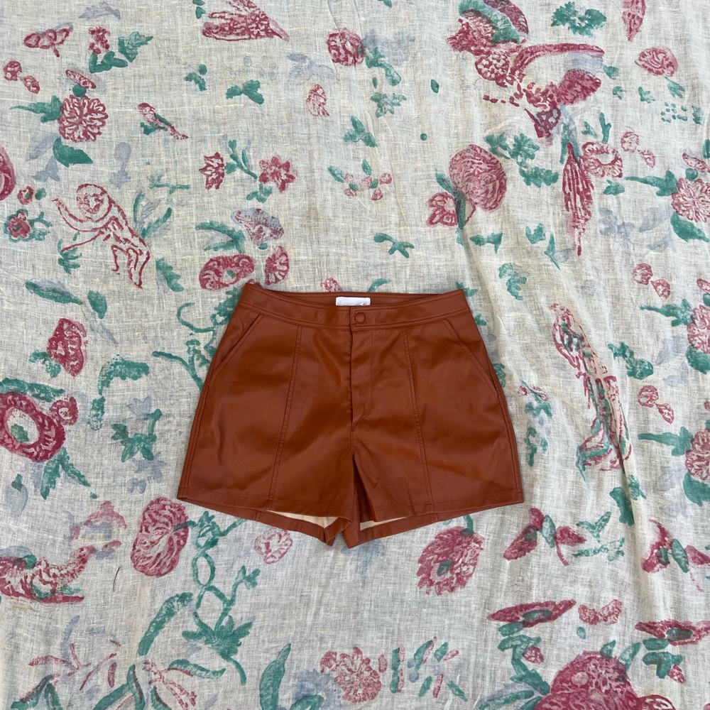anthropologie brown vegan leather short and jacket set - Picture 2 of 8